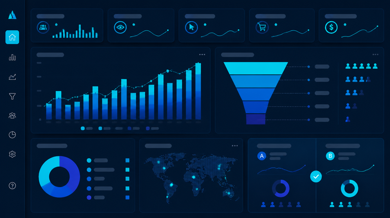 Campaign optimization dashboard with charts and A/B test results